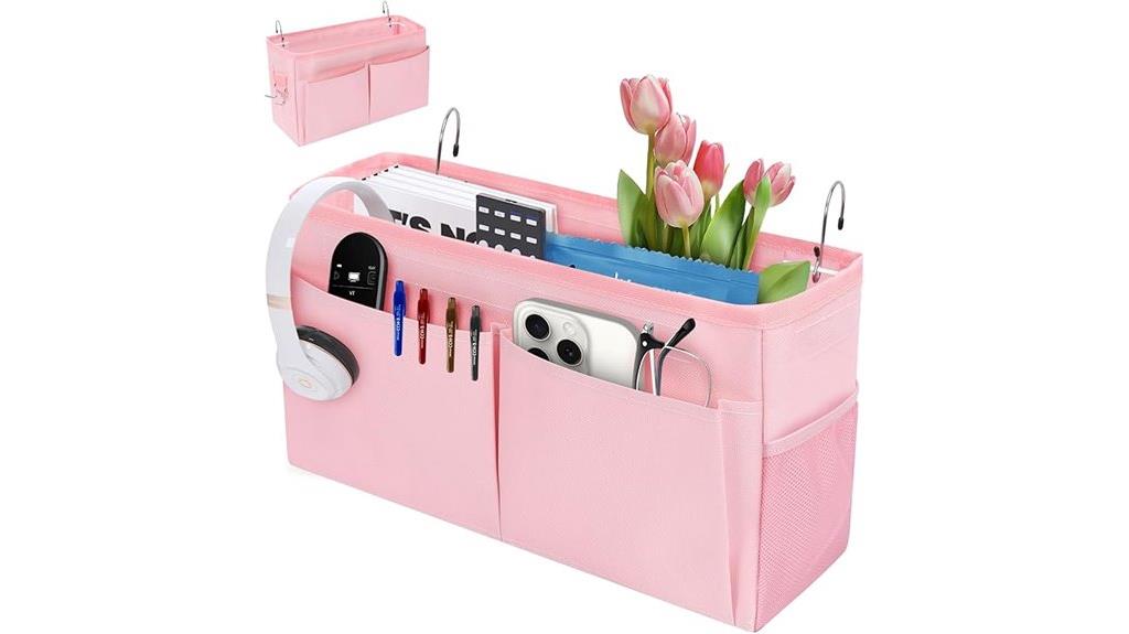pink bedside caddy organizer