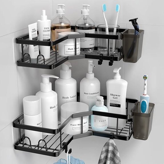 Corner Shower Caddy Set with Adhesive Corner Racks