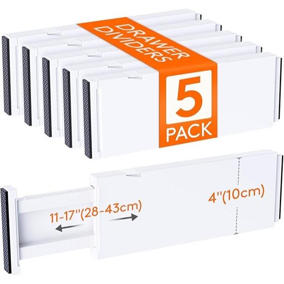 Lifewit 5 Pack Drawer Dividers (Adjustable) White