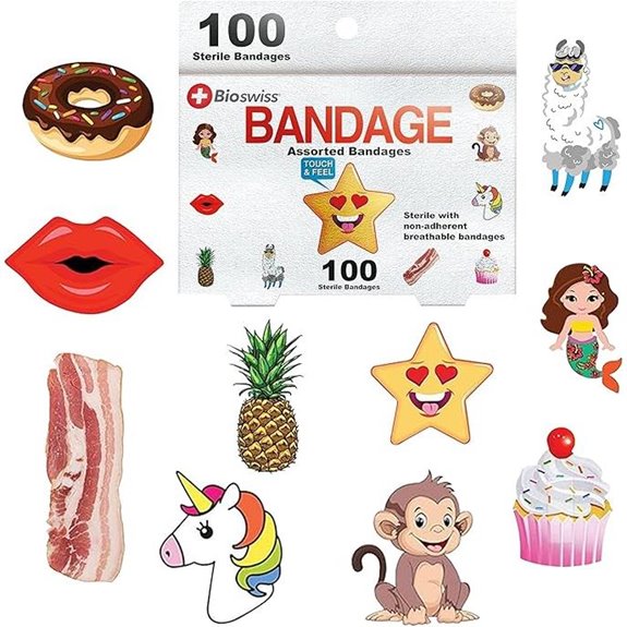 BioSwiss Kids Bandages: Animal & Food Shaped Latex-Free 100 Count