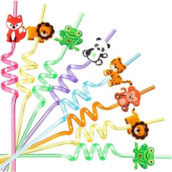 Snowfall 12 Pcs Animal Straws with Brushes Set