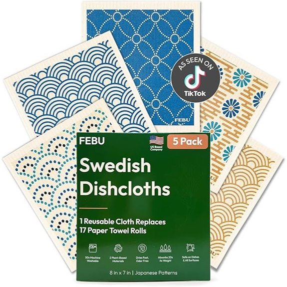 FEBU Swedish Dishcloths 5-Pack Biodegradable Cloths