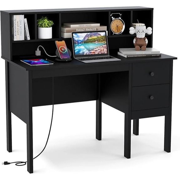Desk with Hutch & Charging Station (Black)
