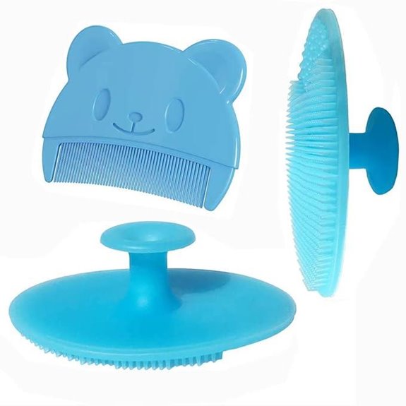 Baby Bath Brush Set (3) Blue Silicone Massage Comb