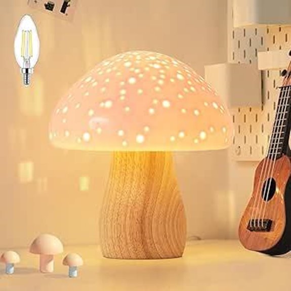 BOHON Mushroom Lamp - Ceramic Nightstand Light Pink
