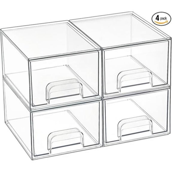 Vtopmart 4 Pack Small Clear Stackable Storage Drawers