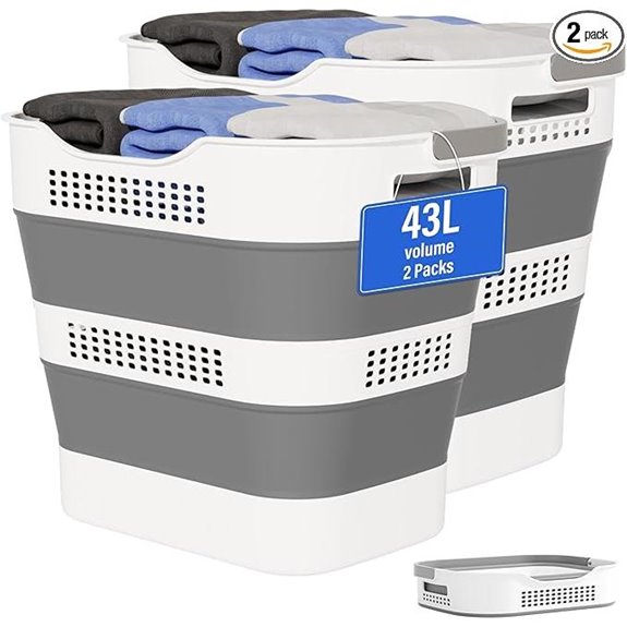 Collapsible Laundry Baskets with Handles 2 Pack Grey