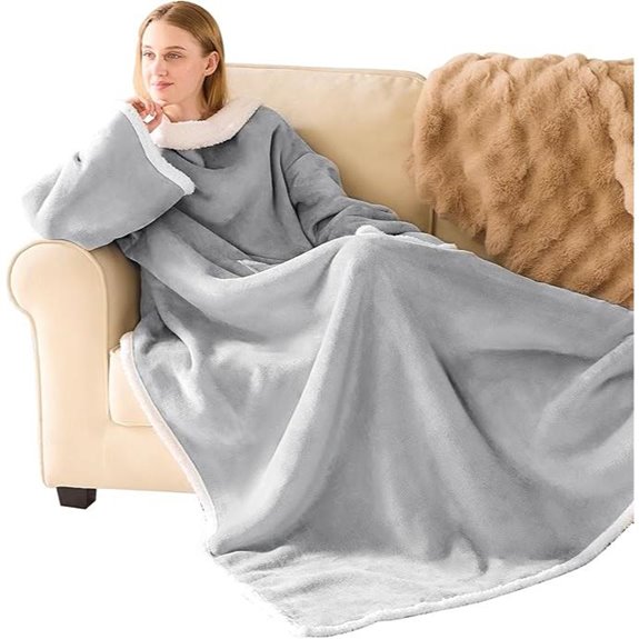 IFNOW Sherpa Wearable Blanket with Sleeves Grey