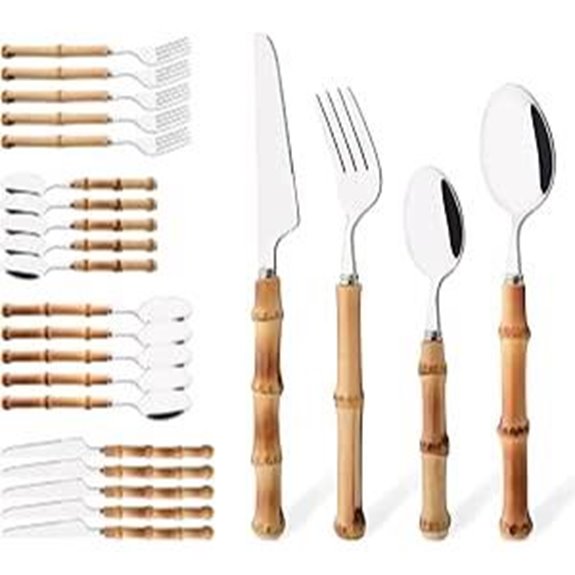 Bamboo Silverware Set – 24-Piece Stainless Heads