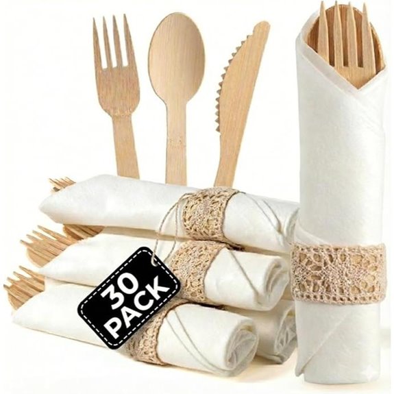 Pre Rolled Napkin & Bamboo Cutlery Set (30)