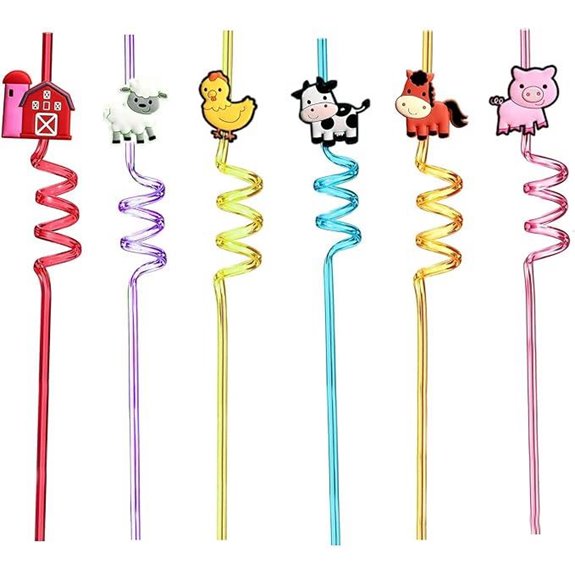 Farm Animal Design Reusable Straws with Brushes (12pcs)