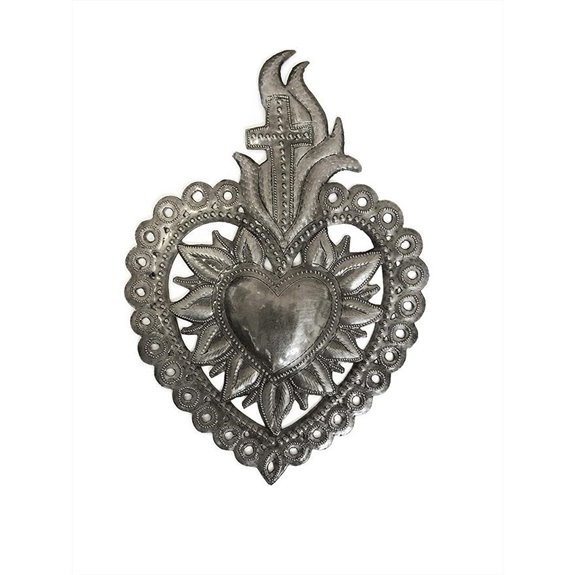 Milagro Cross Flaming Heart Wall Art (7x10)