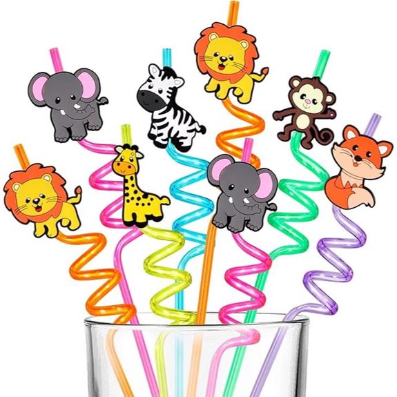 12 Pcs Jungle Animal Straws for Forest Party Decor