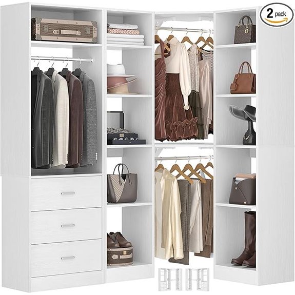 Corner Closet System with Drawers Shelves & Rods (L-Shaped)