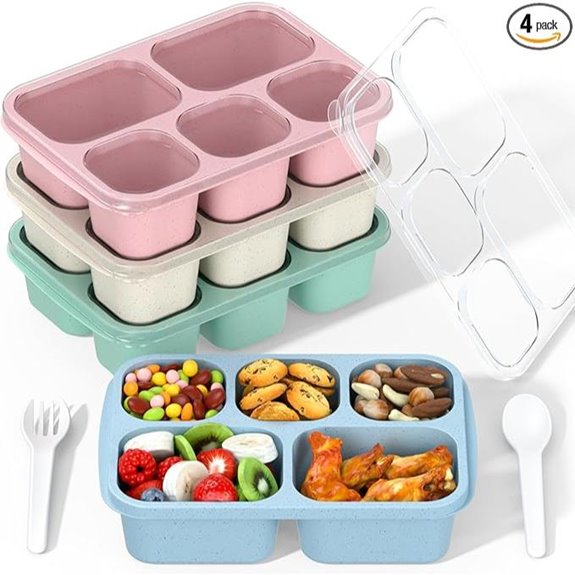 Bento Box 4-Pack Lunch Containers 5-Compartment