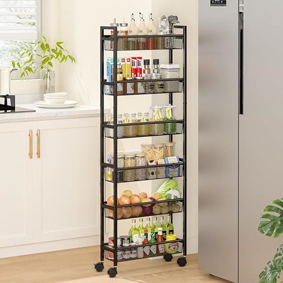 Six-Tier Slim Storage Cart with Wheels for Narrow Spaces