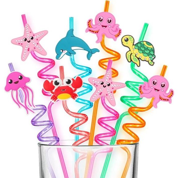 12 Pcs Ocean Animal Straws for Sea-Themed Party Decorations