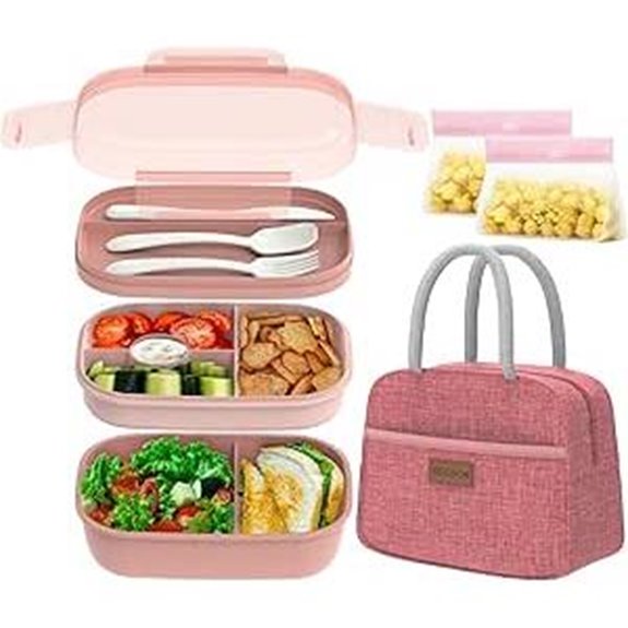 JBGOYON Bento Lunch Box Set with Utensils (Pink)