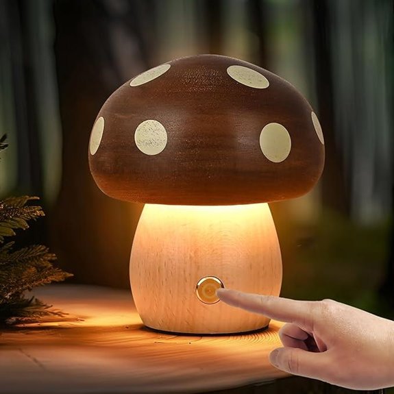 Wood Mushroom Lamp: Rechargeable Touch Night Light