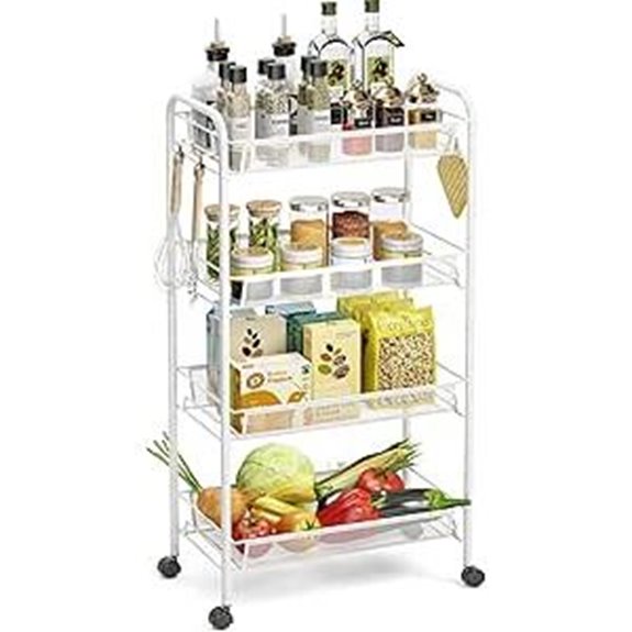 TOOLF 4-Tier Rolling Cart with Hooks