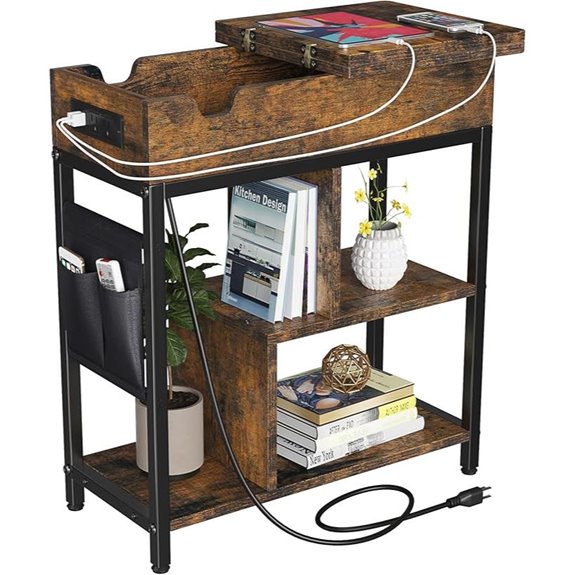 GAOMON End Table with Charging Station Rustic Brown