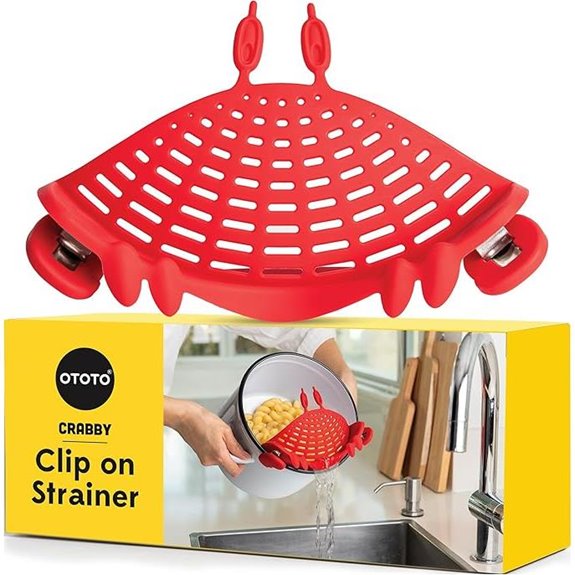 OTOTO Crabby Clip-On Strainer: Silicone & Stainless