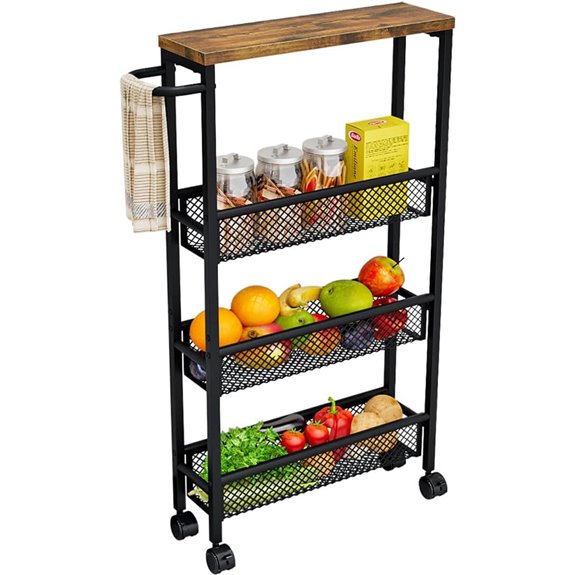 Slim 4-Tier Rolling Cart with MDF Top Narrow Storage