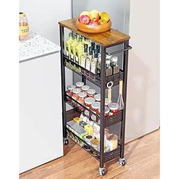 Utility Slim Storage Cart with Wood Top 4 Tier