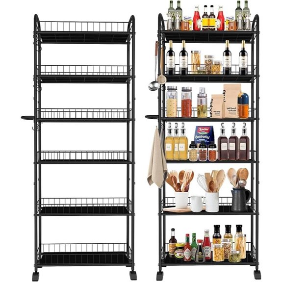 Slim Rolling Cart: 6-Tier Wire Storage with Baskets