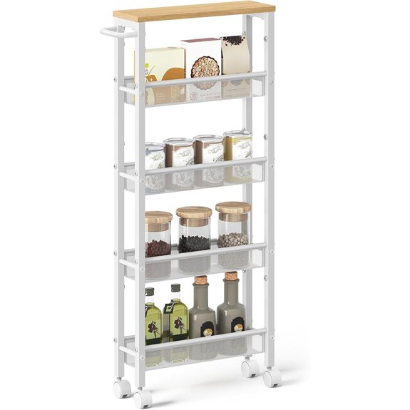 VASAGLE Slim 5-Tier Rolling Cart Oak Beige/White