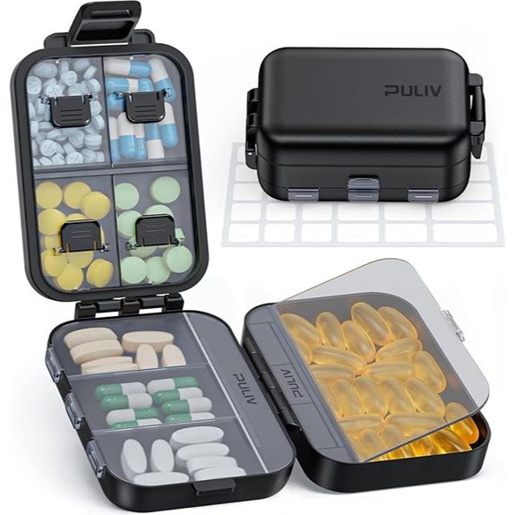 PULIV 3-Layer Travel Pill Organizer with 8 Compartments
