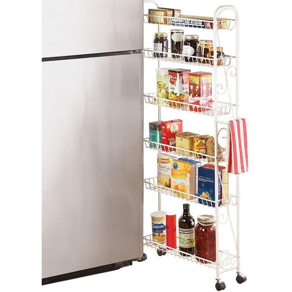 Slim Rolling Pantry 6-Tier Shelf with Scroll Design White